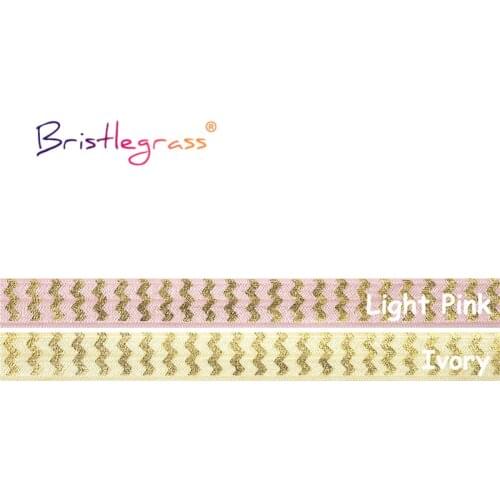 BRISTLEGRASS Combo 4 Yard 5/8" 15mm Chevron Gold Foil Print Fold Over Elastics FOE Spandex Bands Tape Hair Tie Dress Sewing Trim