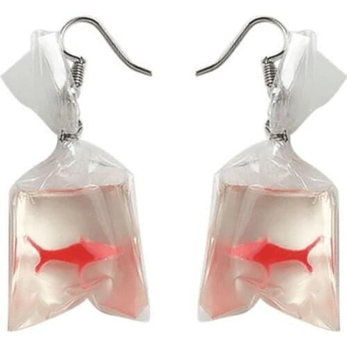 Fish Swim Personality Funny Sack Goldfish Earrings Woman Pierced Ear Clip Weird
