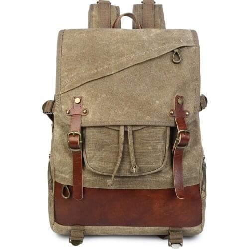 M190 New Vintage Canvas Leather Backpacks For Men 14" Laptop Daypacks Waterproof Canvas Rucksacks Large Waxed Travel Back Packs