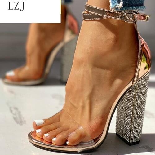Summer Women Sandals Rhinestone Thick High Heels Fashion Woman Shoes Ladies Buckle Open Toe Feamle Casual Platform Gladiator