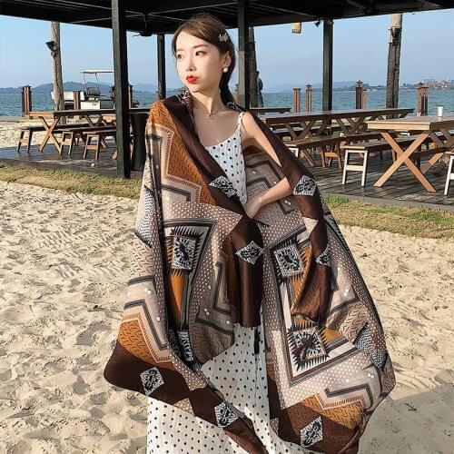 Fashion Summer Women Travel Boho Print Beach Silk Scarf Shawls Wild Female Long Wraps Casual Thin Linen Cotton Sunscreen Hijab