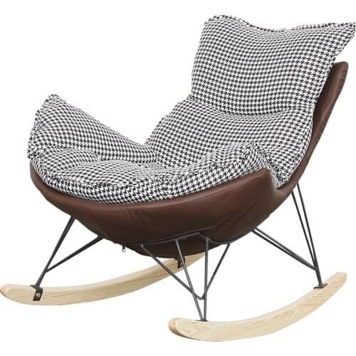 TT Style Houndstooth Rocking Chair Home Recliner Nordic Rocking Chair Balcony Leisure Living Room Lazy Single-Seat Sofa Chair