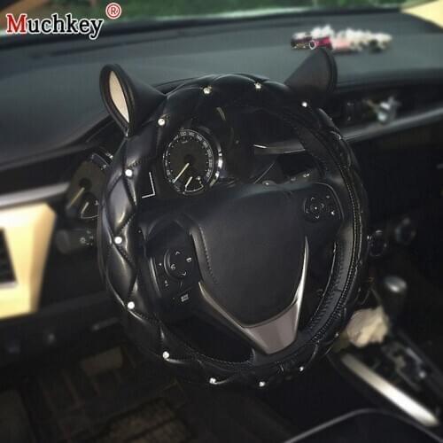 MUCHKEY Brand PU Leather Steering Wheel Cover With Diamond Design Universal Fit 38cm/15in Car Wheel Protector