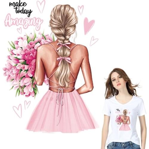 Amazing Flower Girl Patch Diy New Design Thermal Transfer Hot Tear T-Shirt Dresses Stickers On Clothes Girl Woman Dresses Patch