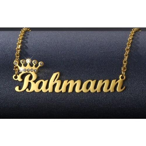 Wanixm Custom Crown Diamond Name Pendant Necklace for Women Personalized Customized Gold Fashion Nameplate Necklace Jewelry Gift