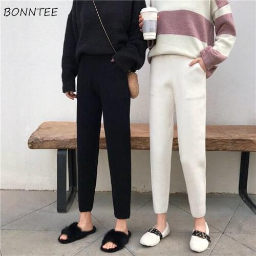 Pants Women 2020 Retro All-match Harem Trousers High Waist Pockets Womens Ankle-Length Solid Color Trendy Korean Style Simple