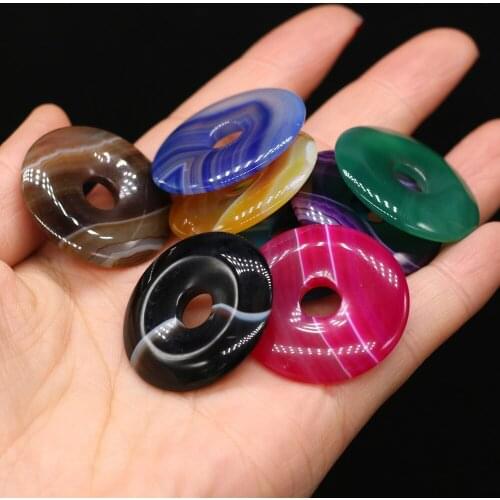 1Pcs Natural Stone Pendants Oblate Purple Black Crystal Big Hole Beads for Fashion Jewelry Making DIY Necklace Gift