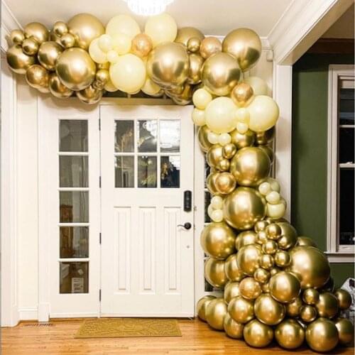 112pcs Metal Gold Balloon Garland Kit Macaron Pastel Yellow Latex Globos For Wedding Birthday Party Kids Baby Shower Decorations