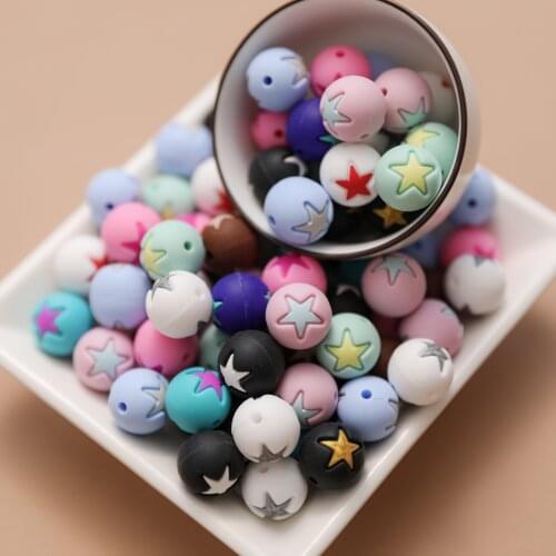 20 Pcs BPA Free Silicone Beads 15mm Baby Teether Silicone Beads DIY Food Grade Chewable Star Round Beads for Make Necklace