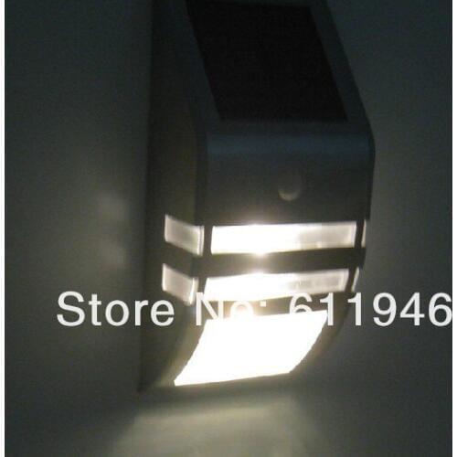 4pcs/lot New Design Solar Power Motion Sensor Super Bright LED Stainless Steel Light Garden Wall PIR Lamp