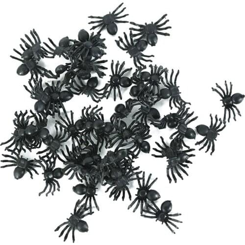 50pcs Horror Black Spider Realistic Plastic Spiders Web For Halloween Party Home Bar Decor Haunted House Joke Prank Scary Props