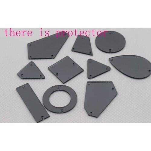 50pcs Top quality Grey color mirror shaped sew on acryl rhinestones with holes flat back mirror acrylic beads