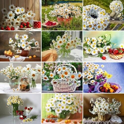5D DIY Diamond Painting Daisy Flower Cross Stitch Kits Full Drill Embroidery Mosaic Picture of Rhinestones Home Decoration