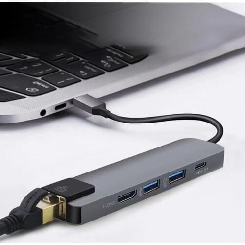 5 in 1 USB Type C Hub Hdmi 4K USB C Hub to Gigabit Ethernet Rj45 Lan Adapter C9