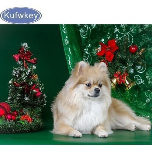 New year Christmas Dogs Spitz Christmas tree Animals Full Square Diamond Embroidery 5D DIY Diamond Painting cross stitch kits