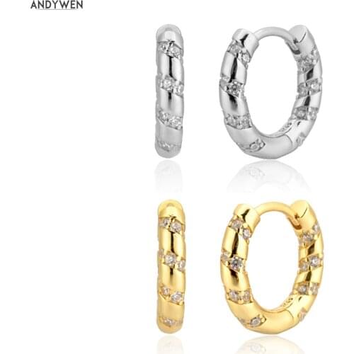 Andywen 100% 925 Sterling Silver Clear Zircon Wrist Hoop Circle Luxury Huggies Thick Women Fashion Luxury Jewelry Piercing