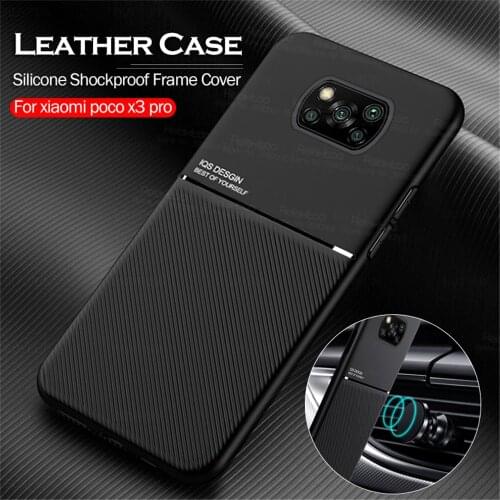 Car Magnetic Holder Case For Xiaomi Poco X3 Pro Xiomi Mi Pocox3 X3Pro Pocophone X 3 NFC Phone Cover Silicone Frame Leather Coque