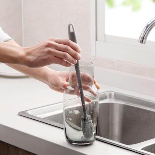 Wonderlife Bottle Cleaner Glass Cup Mug Cleaning Brush with Long Handle Cup Silicone Brush Soft Head Scrubber Cleaning Tool