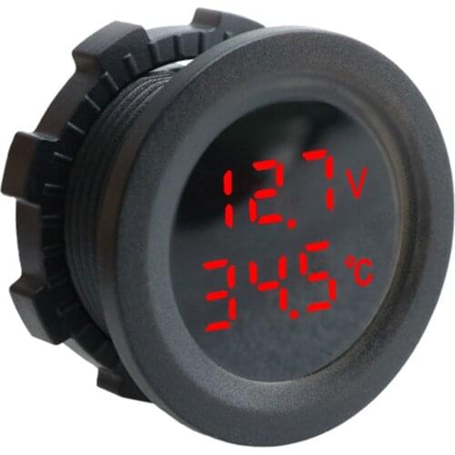 Digital Car Battery Voltmeter Temperature Meter Monitor For 12V Vehicles Dual Display Temperature Voltmeter (Red/Blue)