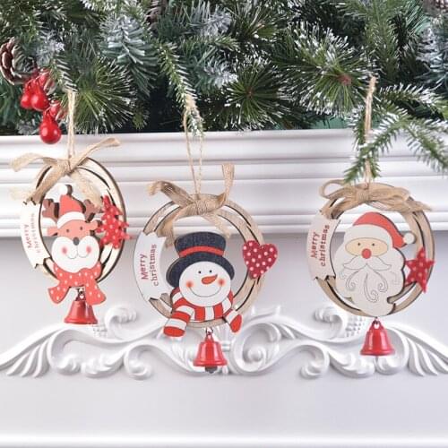 Christmas Decoration Pendant Wooden Garland Ornaments Elderly Snowman Elk Christmas Tree Bell Pendant Home Party Decor