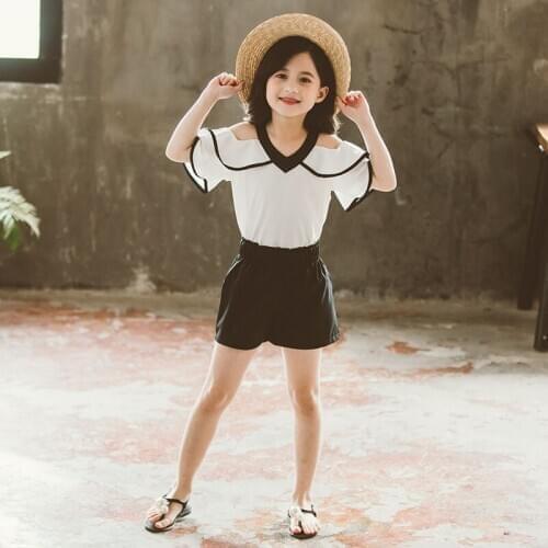 Childrens Clothing Girls' Suit Summer New Fashion Strapless Chiffon Childrens Summer 2Pcs Suits Kids 4-14 Y Girl Clothes