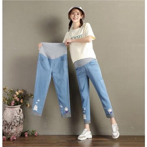 2020 New Belly Lift Pants Pregnant Women Small Fresh Sweet Cute Cartoon Cat Casual Comfortable Straight Leg Pants Stretch Jeans