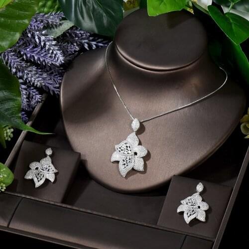 HIBRIDE Charm Flower Design Exquisite CZ Earring Necklace Jewelry Sets Nigerian Women Wedding Party Bridal Accessories N-1685