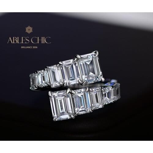 Sterling Silver Lab Diamonds Prong Modern Symmetry Wedding Open Ring Oblong 5A Zircon Bridal Iconic Adjustable Rings S2R1S2R1450