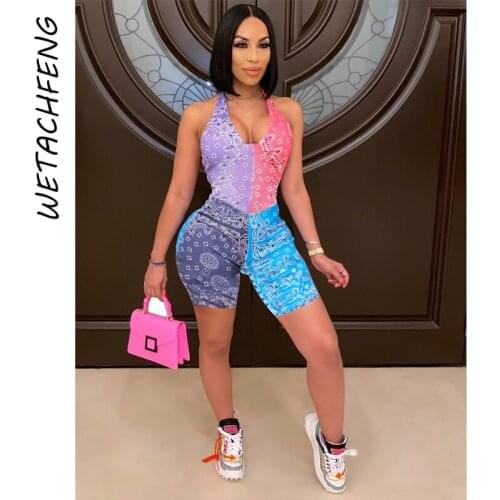 Overalls Shorts Rompers Bandana Print Halter Sexy Summer Playsuits Bike Short Jumpsuits One Piece Outfits Fashion Women Clothing
