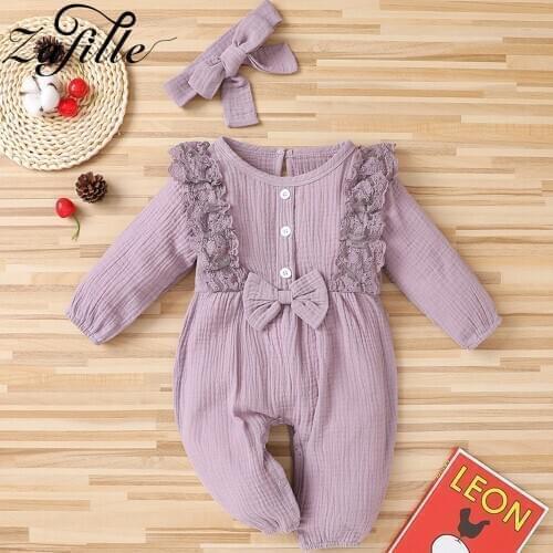 ZAFILLE Baby Girl Romper 8 Colors Lace Sleepwear For Newborns Clothes Ruffles Bow Baby Girl Jumpsuit +Headband Baby Girl Clothes