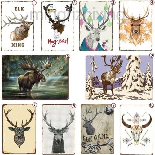 Animal Deer Metal Poster Elk Vintage Tin Sign Deer Head Plaque Retro Bar Pub Wall Decor Deer Head Poster Classic Wall Sticke