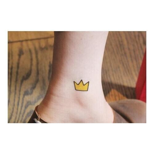 Cute Yellow Crown Temporary Tattoo Stickers For Kids Women Body Art Waist Decals Ankle Fake Tatoos Face Stickers