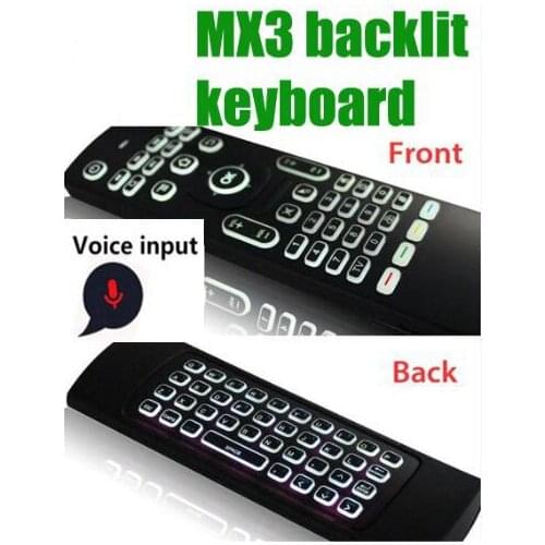 Mx3 air mouse voice wireless keyboard supports english/ russian backlit or normal/voice with 3-Gyro 3-Gsenso for tv box