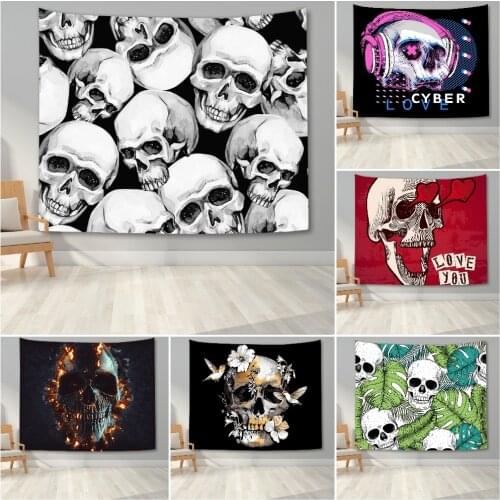 3D Skull Pattern Wall Hanging Tapestry Terrorist Style Wall Tapestry Blanket Bedroom Background Cloth For Home Dorm Office Decor