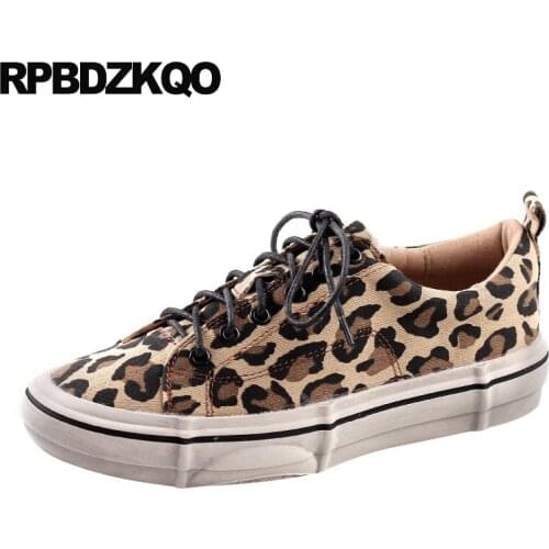 Elevator Breathable Harajuku Creepers Sneakers Leopard Print Flats Women Wide Fit Platform Retro Canvas Shoes Trainers Muffin
