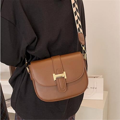 Solid Color Flap Square Crossbody Bags for Women PU Leather Trendy Wide Strap Designer Handbags Ladies Luxury Small Shoulder Bag
