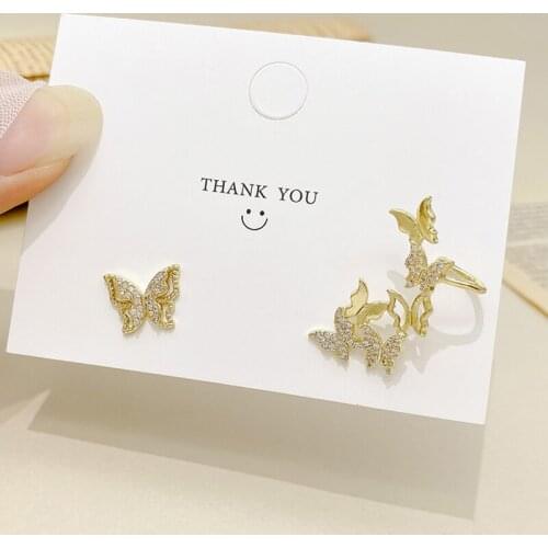 Huge Bud Shiny Asymmetry Zircon Butterfly Earring Temperament Ear Bone Clip Earrings 14k Real Gold Luxury Jewelry S925 Needle