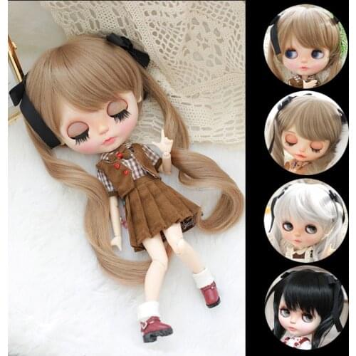 Blythes doll wig is suitable for 1/6 size stylish slanted bangs with versatile double horsetail wig with high temperature silk