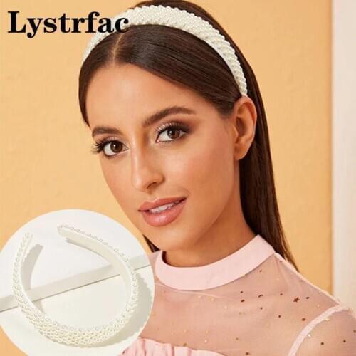 Lystrfac Pearl Trendy Fashion Headband for Women Simple String Pearl Hairband Trend Hair Loop Female Hair Accessories