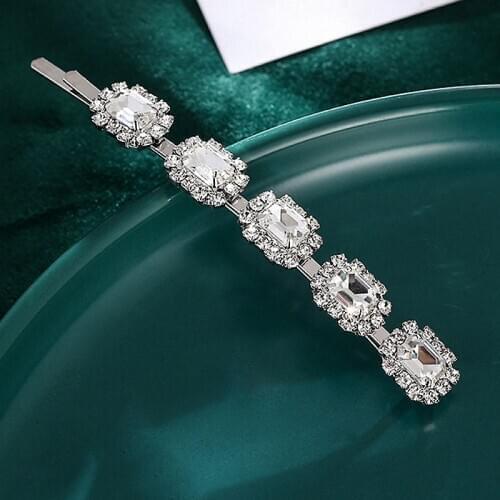 Simple luxurious clear crystal and rhinestone hair clip barrette for women diamante hair jewelry