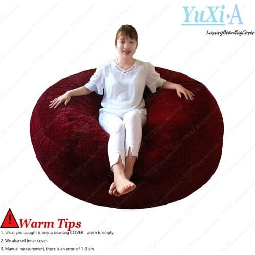 Dropshipping Lounge Furniture No Stuffed fur fabric Wine Red Giant Bean Bag Sofa Bed Cover Pouf Chair Seat Cover For Room