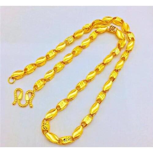 Luxury Yellow Gold Color Beads Necklace for Men Wedding Engagement Fine Jewelry 6N Thick Sand Gold Wheat Chain Collar Gifts Male