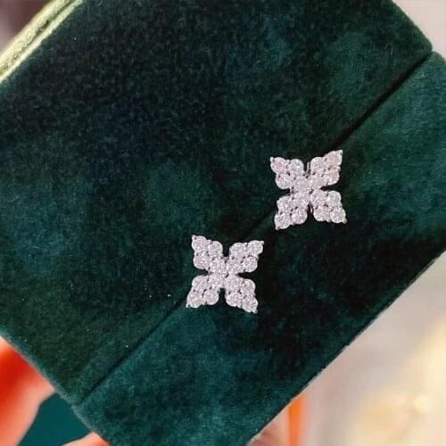 KOFSAC Cute/Romantic Zircon Flower Earrings Women Fashion Jewelry 925 Sterling Silver Stud Earring Lady Gifts Party Accessories