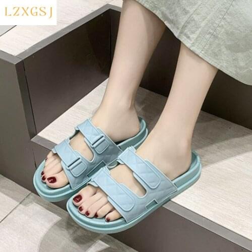 Thick Sole Women Slippers Summer Shoes For Women 2021 PVC Flat Sandals Candy Color Slides Female Outside Womens Flip Flops