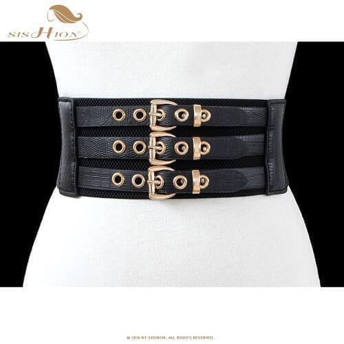 SISHION Wide Belts for Women Retro Pin Buckles For Ladies Belts for Dress Female Elastic Black Waistband QY0644