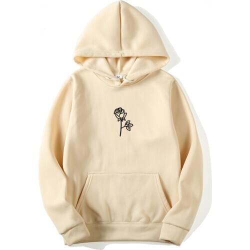 Black White Rose Flower Printing Hoodie Sweatshirts Men Women Autumn Winter Pullover Unisex Tracksuits Streetwear Hip Hop Tops