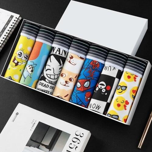 4/5Pcs/Lot New Hot Underwear Men U Convex Underpants Boxer Comfortable Cartoon Printed Mid-Waist Loose Boxer Short Shorts