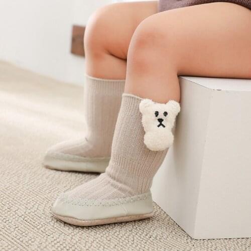 Toddler Indoor SockShoes Newborn Cute Cartoon Bear Baby Socks Soft Cotton Girl Boy Non-slip sole animal middle tube shoes