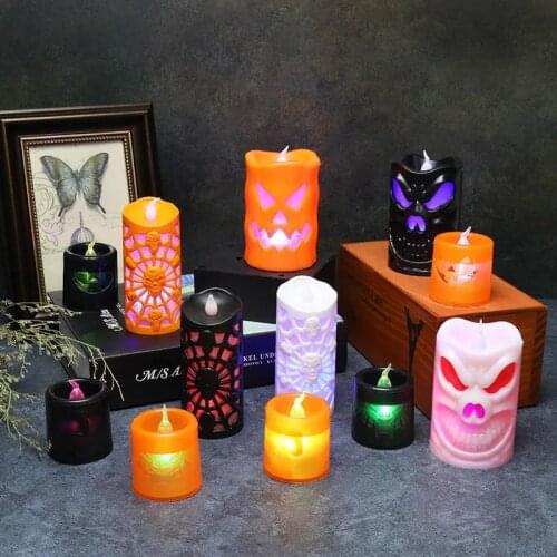 Halloween Decorations Candle Light Pumpkin Lantern Grimace Light LED Glowing Candle Light Bar Desktop Decoration