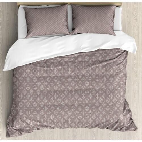 Vintage Tribal Duvet Cover Set Simplistic Bohemian Mystic Native 3 Piece Bedding Set Mauve Taupe Tan